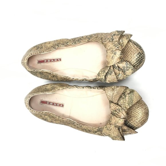 Prada Ballet Flats Shoes Size 40/10 US Gold Snake - Picture 9 of 10